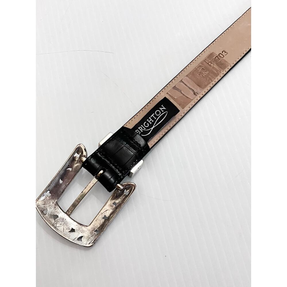 Brighton Black Belt Set Of 2 Embossed Black Leather Western Concho Buckle - M, S - Picture 6 of 6